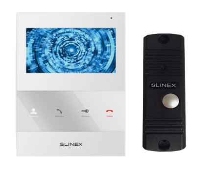 Slinex KIT SQ-04M цвет белый + ML-16HR цвет черный. Комплект домофона 4″ + панель вызова